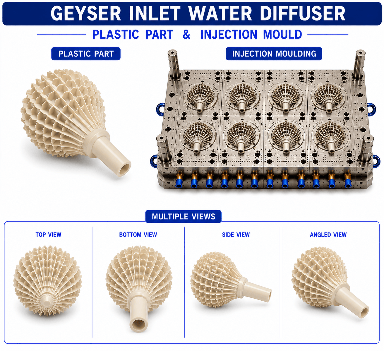 Geyser Plastic Inlet Water Diffuser Mould and Moulding Service